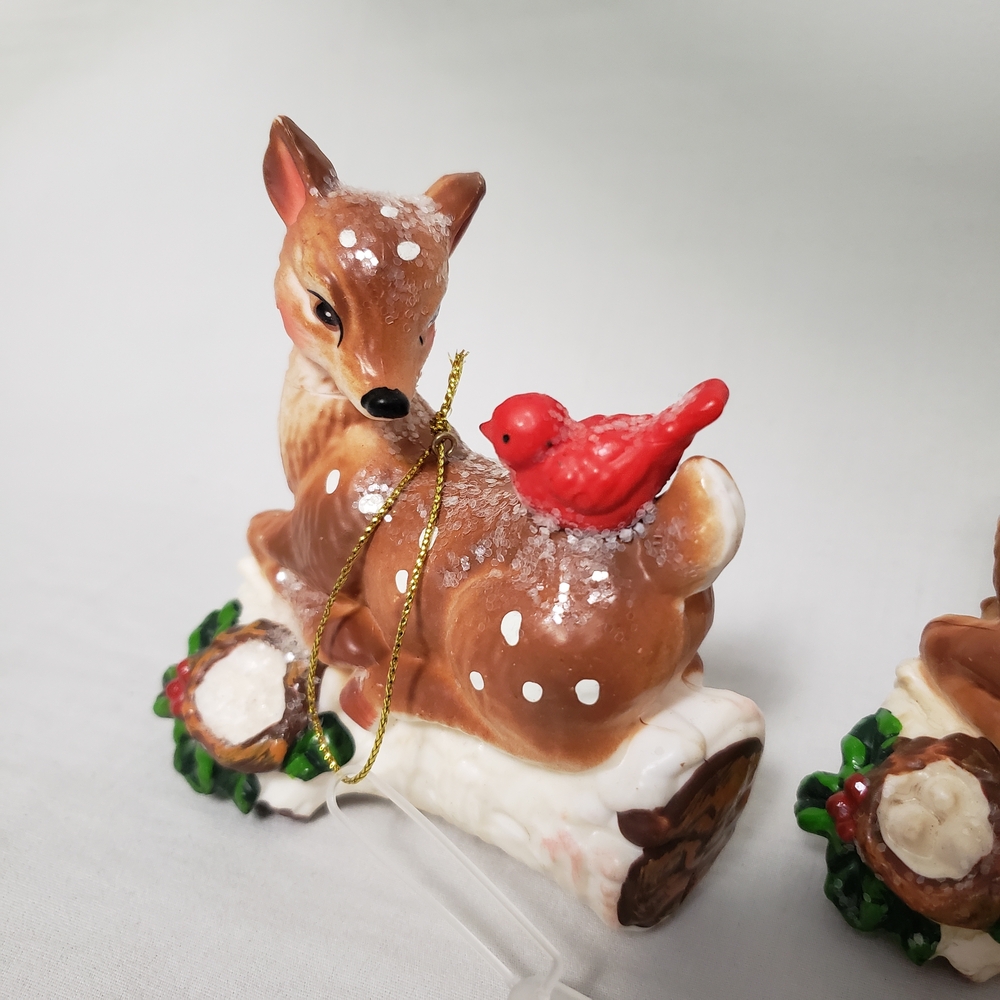 Charming Holiday Retro Deer Ornaments with Red Bird Accents - Picture 3 of 8